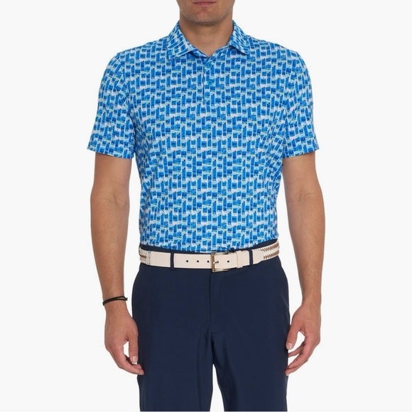 Robert Graham Tequila Sunrise Short Sleeve Performance Golf Polo Blue Mens Small - Picture 1 of 10